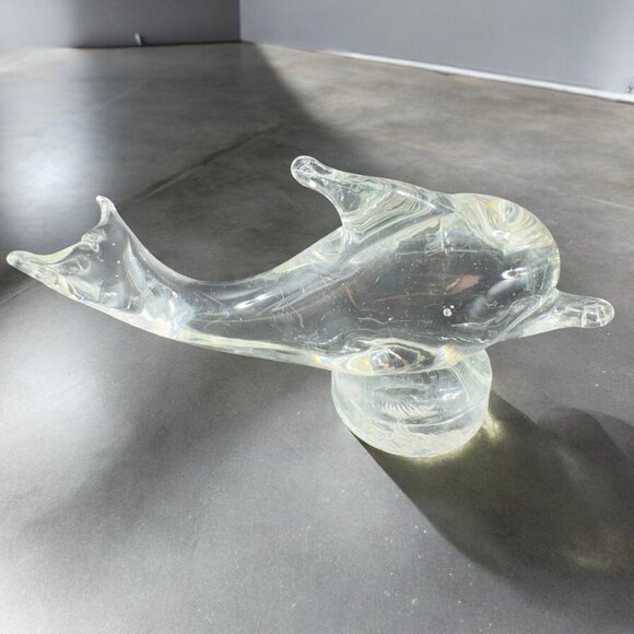 Vintage Venetian Hand Blown Clear Glass Dolphin Sculpture Figurine Decor Glass - Picture 1 of 10